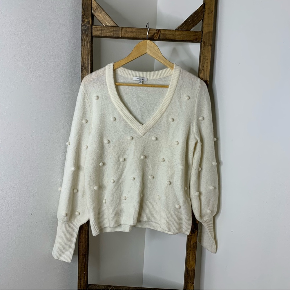Madewell Cream Textured V-Neck Sweater Size S